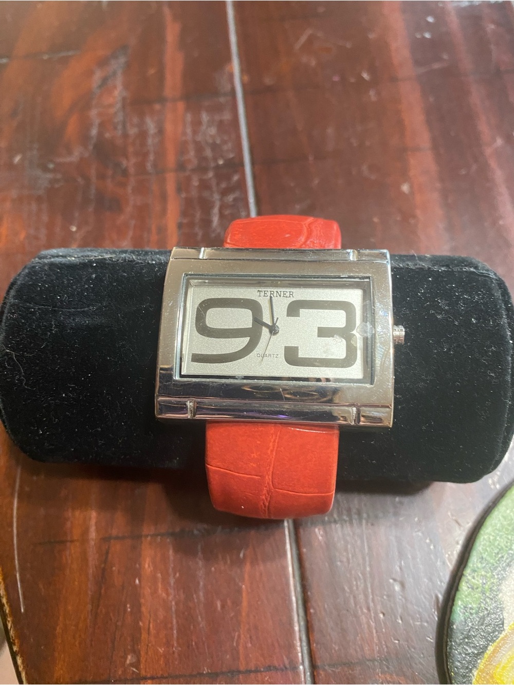 Bijoux Terner Red Strap Rectangular Watch with Silver Case quartz movement